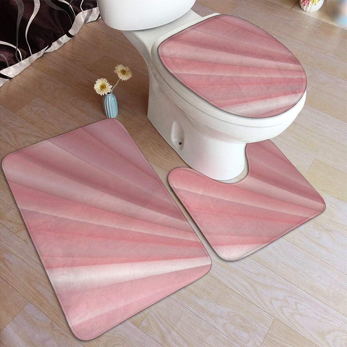 Pink Satin Bathroom Rug Mats Set 3 Piece,Bathroom Non Slip