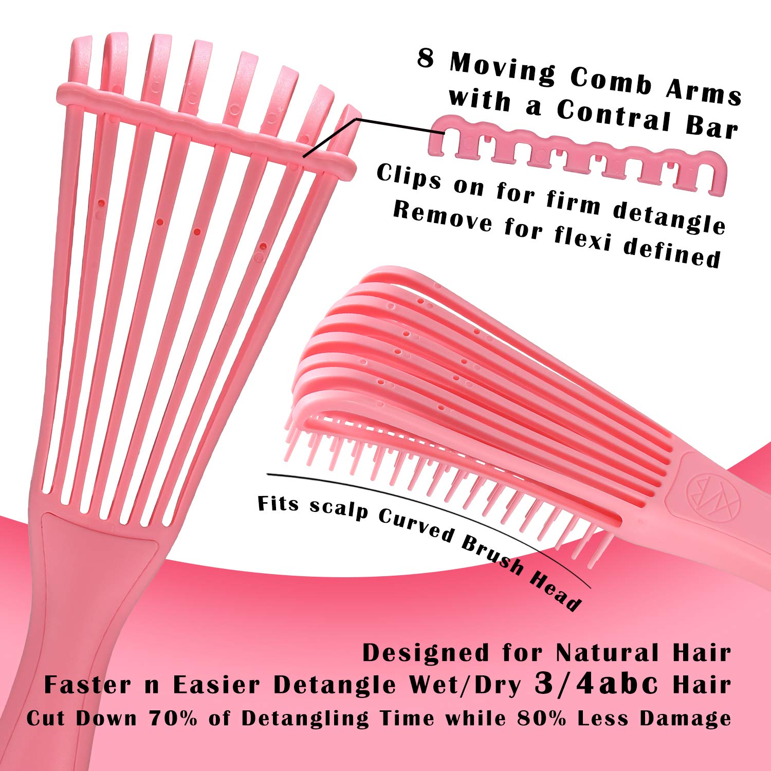 2 Pack BESTOOL Detangle Brush of Curly Hair, Detangling Brush for Black Natural Hair, Detangler Brush for Faster Detangle Wet or Dry 3/4abc Curly, Coily, Kinky Hair with No Pain (Pink): Beauty