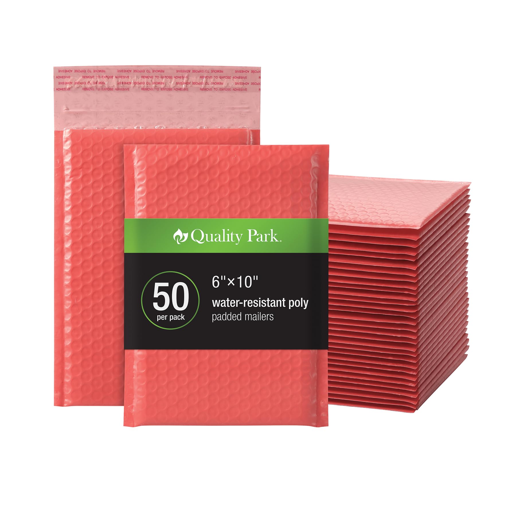 Photo 1 of Quality Park Bubble Mailers, 6 x 9 Shipping Envelopes, Water Resistant Coral Poly Padded Envelopes, Redi-Strip Peel Off Closure, 50/Box (QUA85866)
