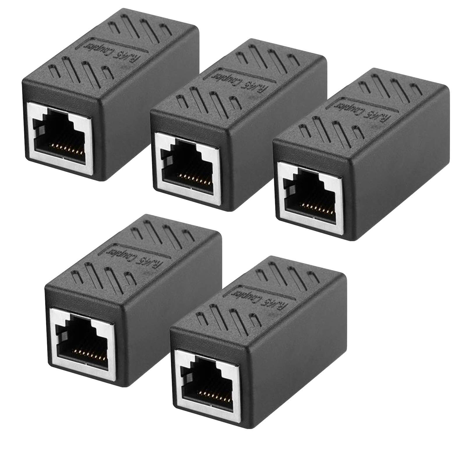 RJ45 Coupler, RJ45 Connector Cat7 Cat6 Cat5e Ethernet Coupler Network Cable Female to Female Extender Adapter (5 Pack-Black)