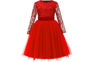ABAO SISTER Flower Girl Dress Long Sleeves Lace Top Tulle Skirt Girls Lace Party Dresses
