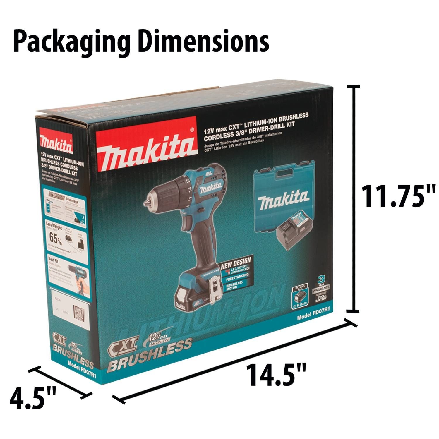 Makita FD07R1 12V MAX CXT Lithium-Ion Brushless Cordless Driver-Drill Kit, 3/8
