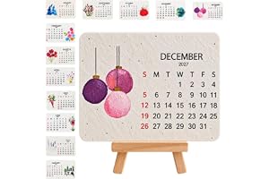 Eco-Friendly Plantable Seed Calendar 2027 Growable Calendar with Stand | 12 Monthly Paper Cards Pair Botanical Artwork Date T
