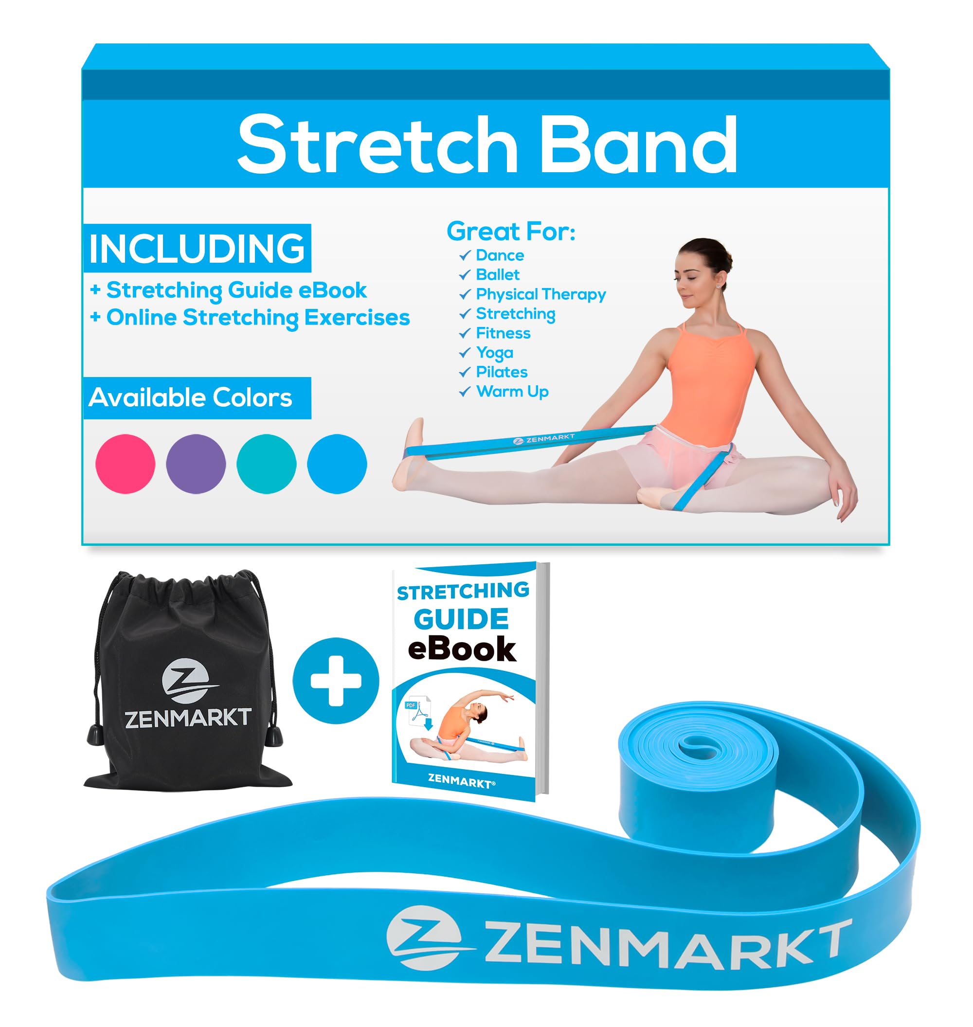 Zenmarkt Ballet Stretch Bands for Flexibility and Strength - Stretch Bands Ideal to Have as Dance Equipment in Every Competition - Suitable for Gymnastics, Cheerleading, and Pilates Training(Blue)