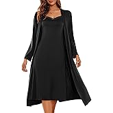 Ekouaer Women's Sexy Nightgown with Robes Set 2 Piece Lace Full Length Knit Soft Nightwear Lightweight Bathrobes S-XXL