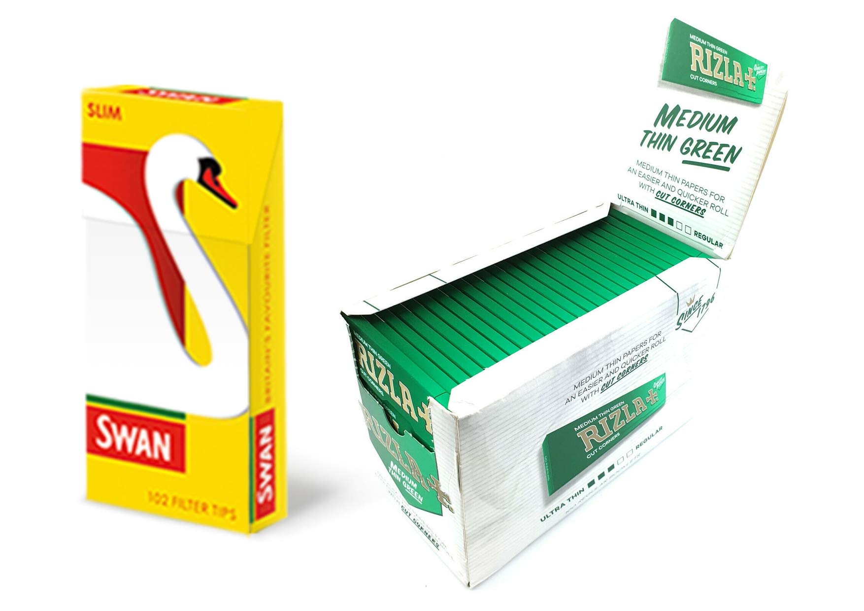 600 x Green Rolling Papers & 600 x SWAN Slim Filter Tips Original