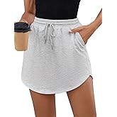SOFIA'S CHOICE Women's Drawstring Sweat Skirt High Waist Mini Skirts Skorts with Pockets