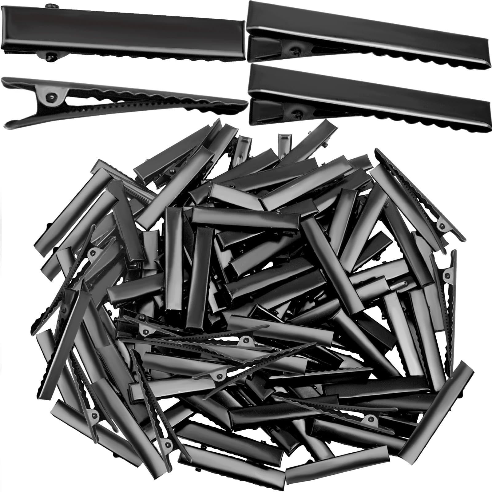 Photo 1 of 100pcs Alligator Hair Clips Black Flat Single Prong Hairpins Metal Crocodile Clip Barrettes Bows Making Accessories for Hair Care Styling Sectioning Craft Projects, 4cm