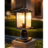 ZILLSEA Dusk to Dawn Outdoor Post Light, Oil-Rubbed Bronze Pole Lantern | Aluminum Lamp Post Light Fixture with Pier Mount Base, Hardwired 120V Pillar Light with Textured Glass, Ideal for Yard Fence