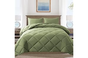 ELNIDO QUEEN® King Size Comforter Set - Sage Green All Seasons Bedding Comforters & Sets with 2 Pillow Cases - 3 Pieces Soft Quilted Fluffy Bed Set - Down Alternative Comforter Set - King(102x90 inch)