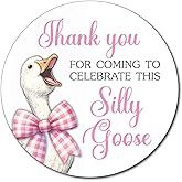36 2.5 inch Silly Goose Thank You Stickers for Birthday or Baby Shower Favors (Pink)