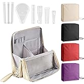 LFZHAN Standing Makeup Bag Organizer with 6 Brush Guards, Large Portable Makeup Organizer Bag for Travel, Stand Up Cosmetic Case with Brush Protectors (​Off-White​)