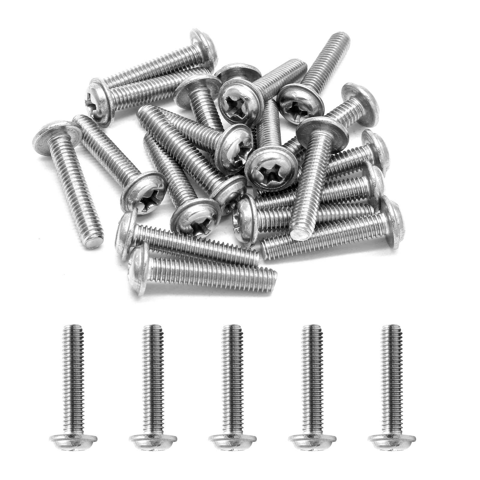 Cjueiom 20 Pack M4 Door Knob Screws, M4 x 25mm Stainless Steel Phillips Screws, Pan Washer Head, Kitchen Bedroom Drawer Cupboard Closet Pulls Handles