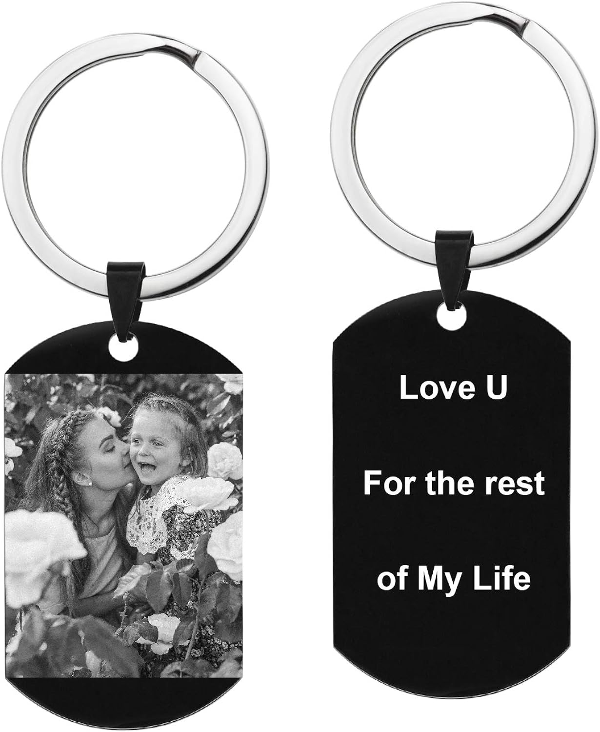 Personalized Photo / Text Name Love Note Engraved Tag Keychain Drive Safe Keepsafe for Men Women Anniversary Birthday Gift at  Men’s Clothing store