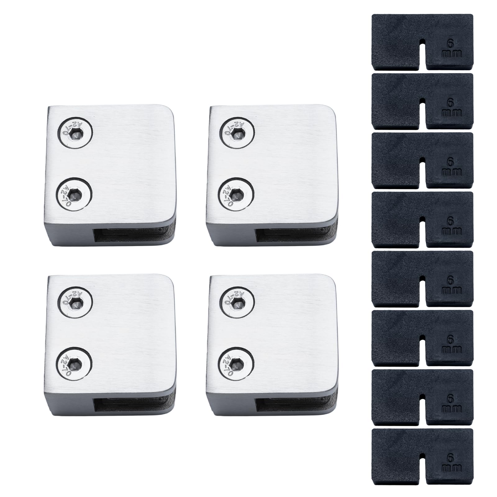 RYPRY 4PCS 6-10mm Heavy Duty Stainless Steel Glass Clamp Brackets - No Drill Wall Mount Frameless Clamps with Rubber Inserts for Shower Screens, Glass Balustrades & Partitions (6mm Glass)