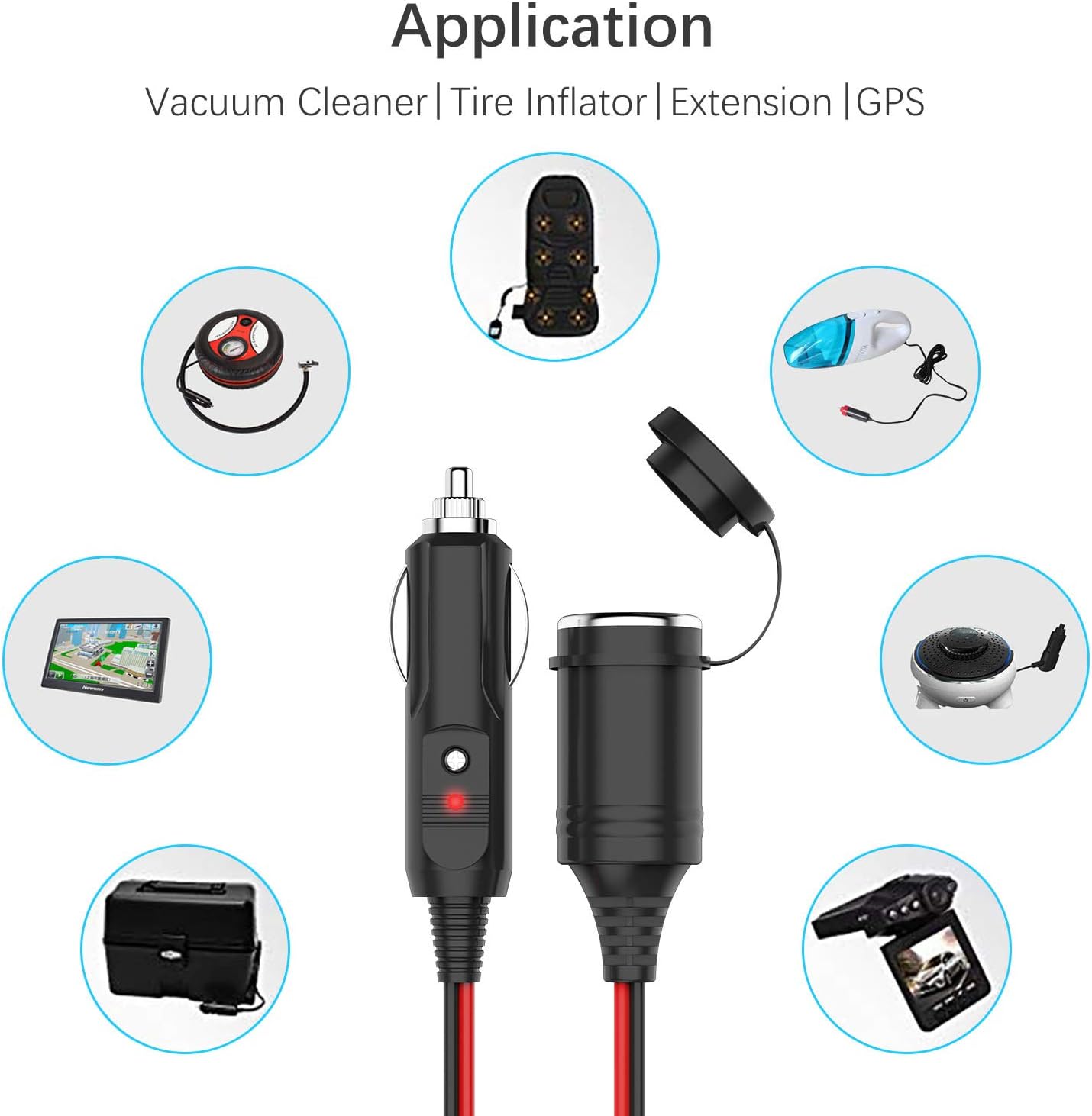 8M Cavo Di Prolunga Per Accendisigari Auto 12V / 24V 16AWG Presa