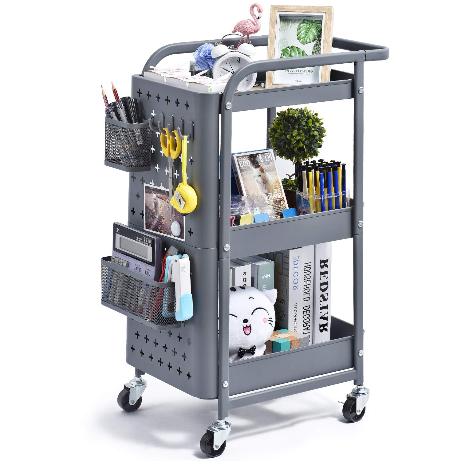 Buy TOOLF 3Tier Storage Rolling Cart, Metal Push Cart with DIY