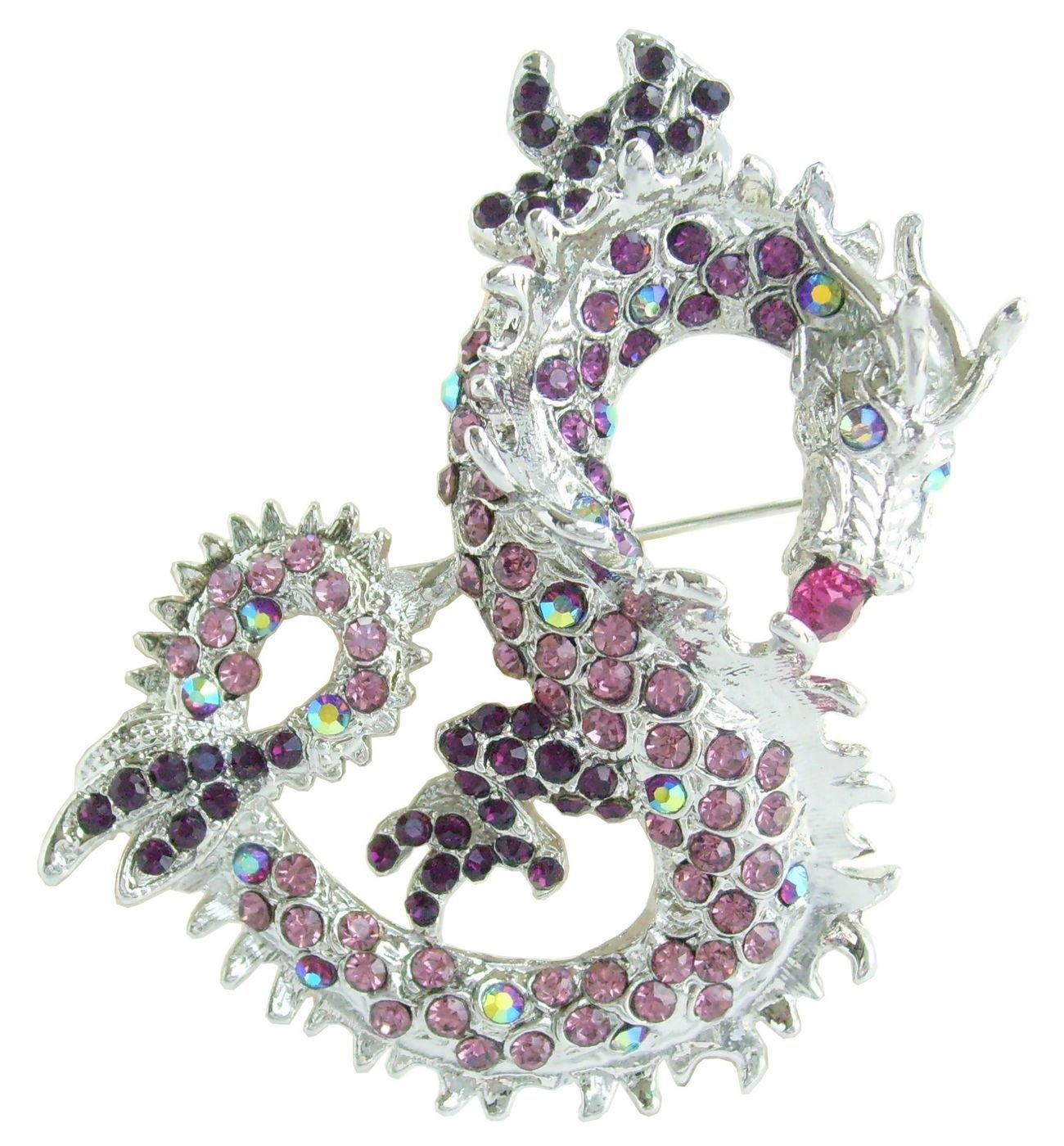 Sindary 2.36" Austrian Crystal Unique Animal Dragon Brooch Pin Pendant UKB2980 (Silver-Tone Purple)