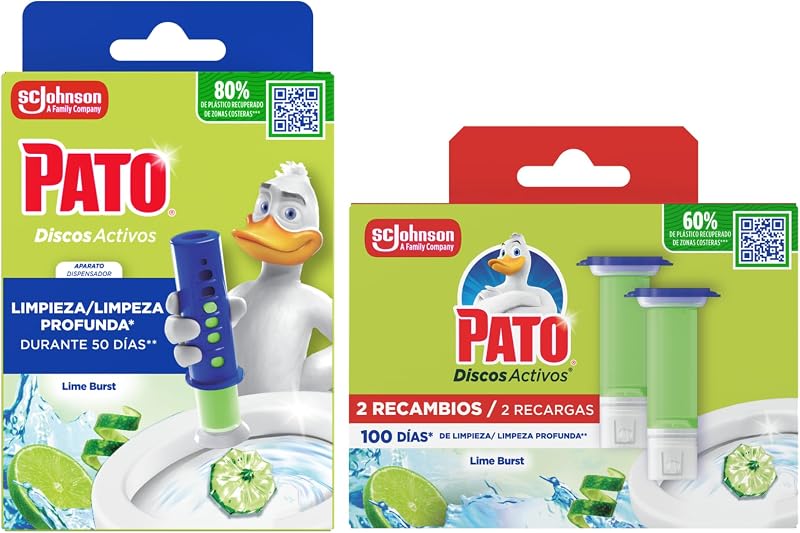 Discos Activos WC Lima, Limpia, Refresca y Perfuma el Inodoro, Eficacia 360°, Pack 1 Aparato + 3 Recambios = 18 discos