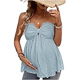 MakeMeChic Women's Maternity Summer Clothes Tube Tank Tops Eyelet Embroidery Strapless Cut Out Pregnancy Shirts