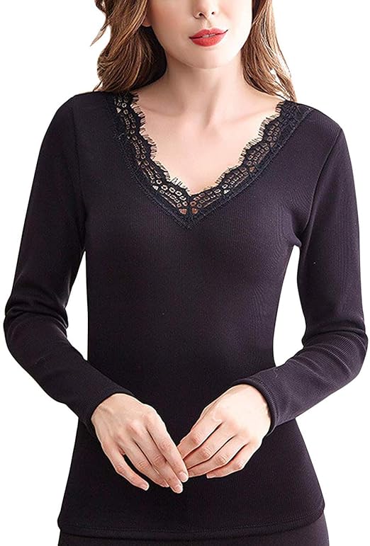 women's v neck thermal long sleeve