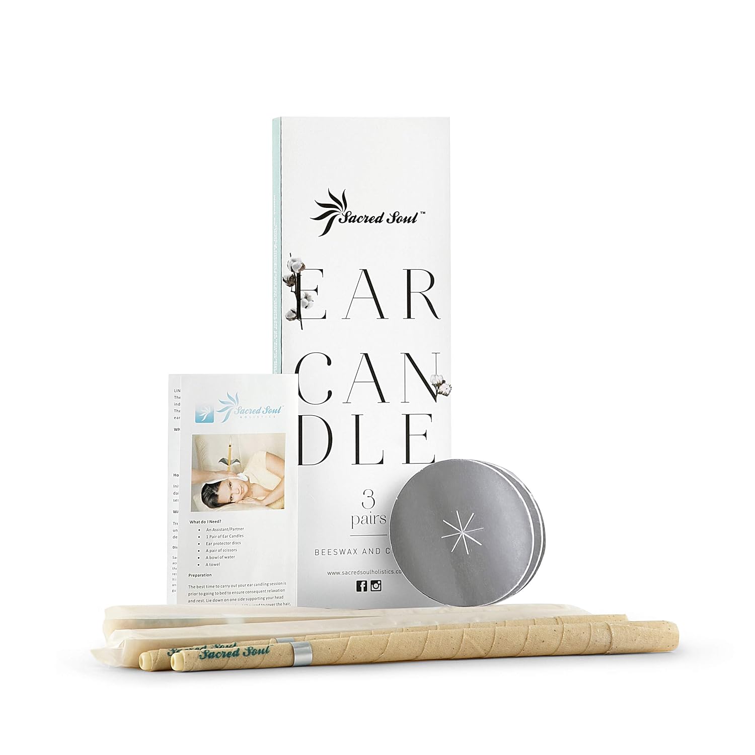 Sacred Soul Hopi Ear Candles Therapist Standard Ce Certified Beeswax Scented Aroma With Filters Protector Discs 3 Pairs 6 Candles - 