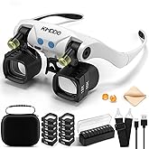 KIMDDO Magnifying Glasses with Light, 2X to 23X Magnifying Glasses Headset with 5 Interchangeable Lens Pairs (2X 4X 6X 10X 13