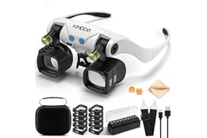 KIMDDO Magnifying Glasses with Light, 2X to 23X Magnifying Glasses Headset with 5 Interchangeable Lens Pairs (2X 4X 6X 10X 13