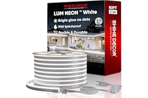 Shine Decor LED Neon Rope Lights AC 120V, Expandable & Cuttable 120LEDs/M Bright Strip Lighting, ETL Cold-Resistant & IP65 Waterproof for Indoor Outdoor, 8x16mm, 6300K Cool White, 82ft