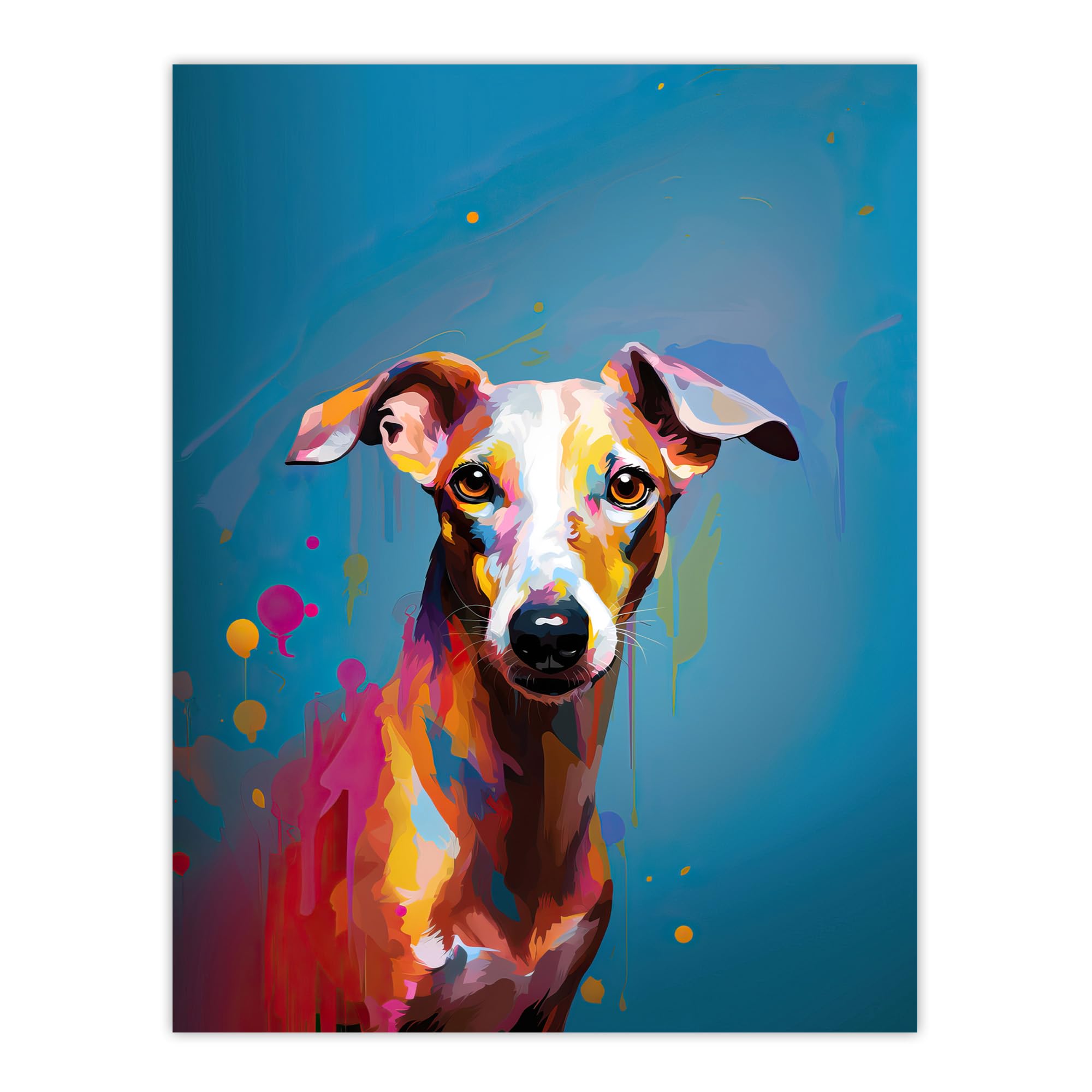 Artery8 Whippet Dog Lover Gift Pet Portrait Blue Orange Purple Artwork Painting Large Wall Art Poster Print Thick Paper 18X24 Inch
