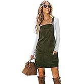 CUPSHE Women Corduroy Fall Dresses Front Bib Pocket Square Neck Wide Strap Casual Overall Mini Dress