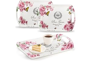 ZEAYEA 3 Pack Melamine Serving Tray, Large Serving Platter with Handle for Eating, 16" x 11.4" Rectangular Stackable Food Tra
