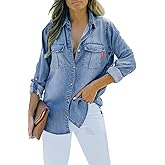 Sidefeel Women's Denim Top Long Sleeve Jean Shirt Button Down Denim Shirt