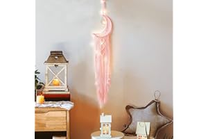 YIMERLEN Pink Moon Dream Catcher, Bohemian Dream Catcher, Handmade Bohemian Dream Catcher for Mom, Friends, Women, Girls, Woven Wall Hanging, Bedroom Decoration (Moon-Pink)