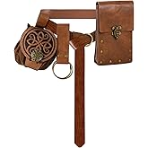 Renaissance Belt Pouch for Women, Medieval Belts Leather Waist Bag Fair Belt Renaissance Accessories for LARP Halloween Cosplay Costume (Brown)