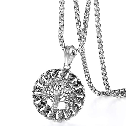 Oidea Herren Kette Lebensbaum Silber Anhänger Halskette Schmuck 56CM Kettenlänge, Geschenk für Männer