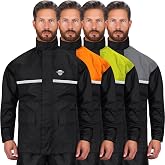 Waterproof Motorcycle Rain Suit, 2-Piece Reflective Gear, Lightweight Riding Jacket &amp; Pants, Protective Raincoat with Hoodie