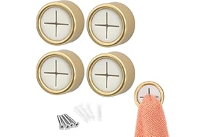 S&T INC. Round Adhesive Push Towel Hooks for Kitchen, Hand and Dish Towels, Brushed Gold, 4 Pack