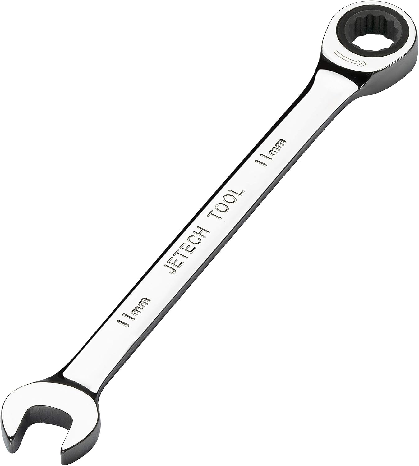 Jetech 11mm Gear Wrench - Metric Industrial Grade Cr-V Steel Ratcheting Combination Wrench, Ratchet Spanner in Polished Chrome Finish