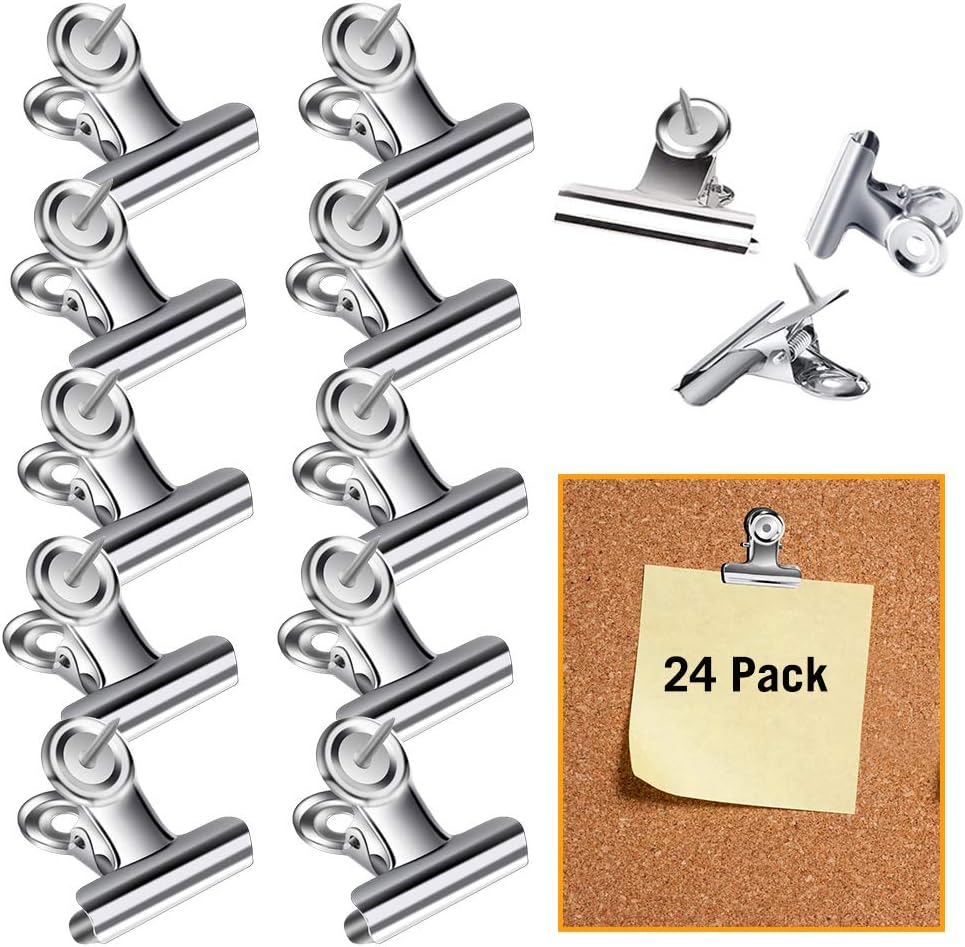 Push Pins Clips, 24 Pack Heavy Duty Clips with Pins for Cork Boards, Bulletin Boards and Cubicle