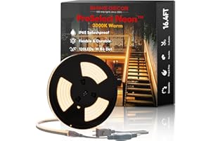 Shine Decor LED Neon Rope Lights AC 120V, ETL-Listed Flexible 120LEDs/M Dotless Strip Lighting, Custom Cuttable & IP65 Waterproof for Indoor Outdoor, 3000K Warm White, 16.4FT