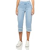 Pull On Wide Band Triple Fringe Hem Jean Capri Pant