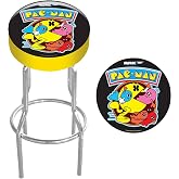 Arcade1Up Adjustable Padded Arcade Game Stool, Steel Frame, Pac-Man, 21.5" to 29.5"- with Leg Extenders, Padded Seat, and Chrome Steel Finish for Home