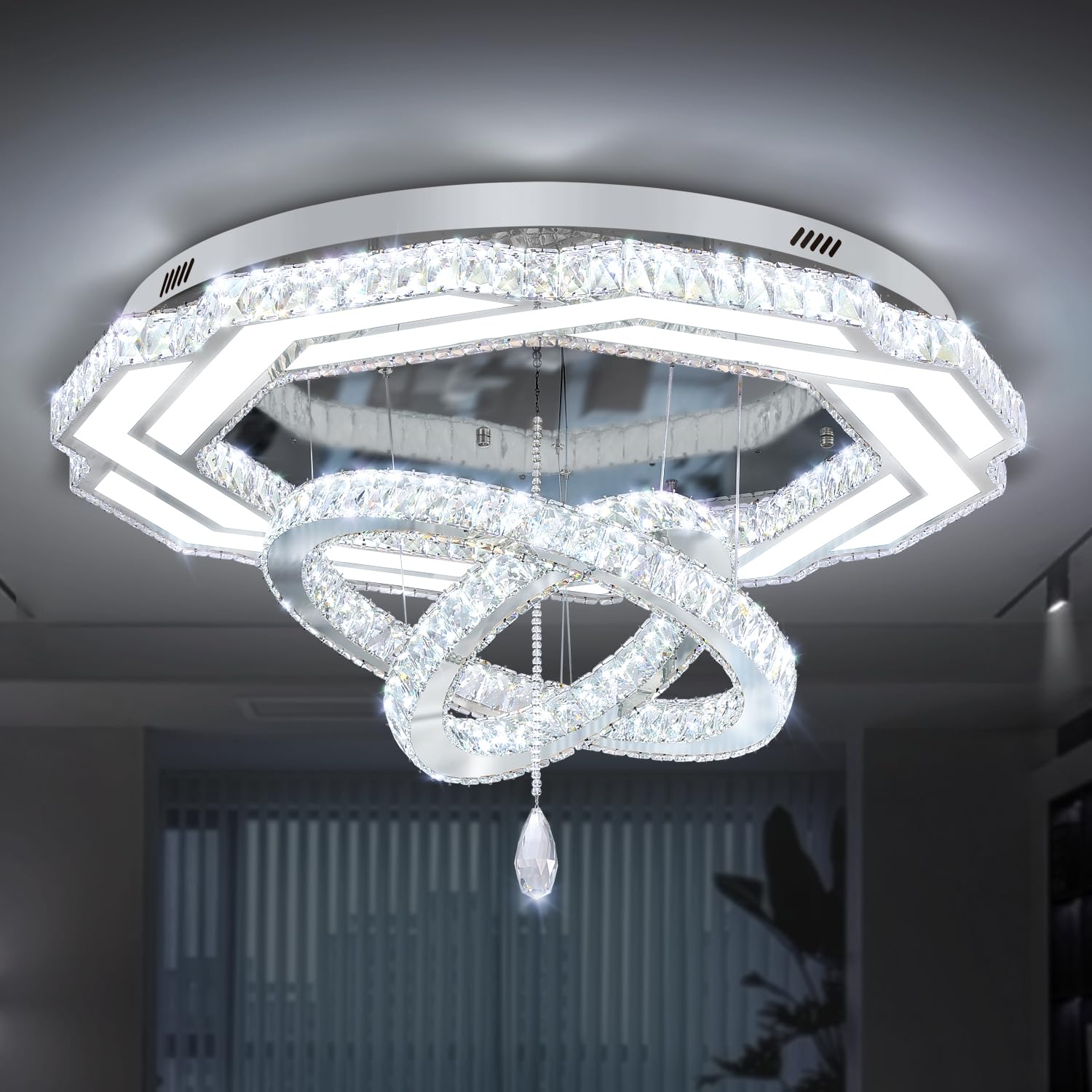 Photo 1 of Flashing God Dia 40" Crystal Chandelier,LED Crystal Flush Mount Ceiling Light Modern Chandeliers for Bedrooms Dining Room,Living Room