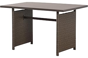 SUNVIVI OUTDOOR Patio Dining Table, Rectangular Wicker Furniture Dining Table with Aluminum Top, Lightweight, Waterproof, Brown