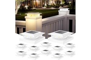 APONUO Solar Post Cap Lights for 4x4 Wood & 5x5 Vinyl Fence Posts, Weather-Resistant IP64 Waterproof, Dual White/Warm LED Outdoor Lights for Fence, Deck & Garden, Auto On/Off, Easy Install - 12 Pack