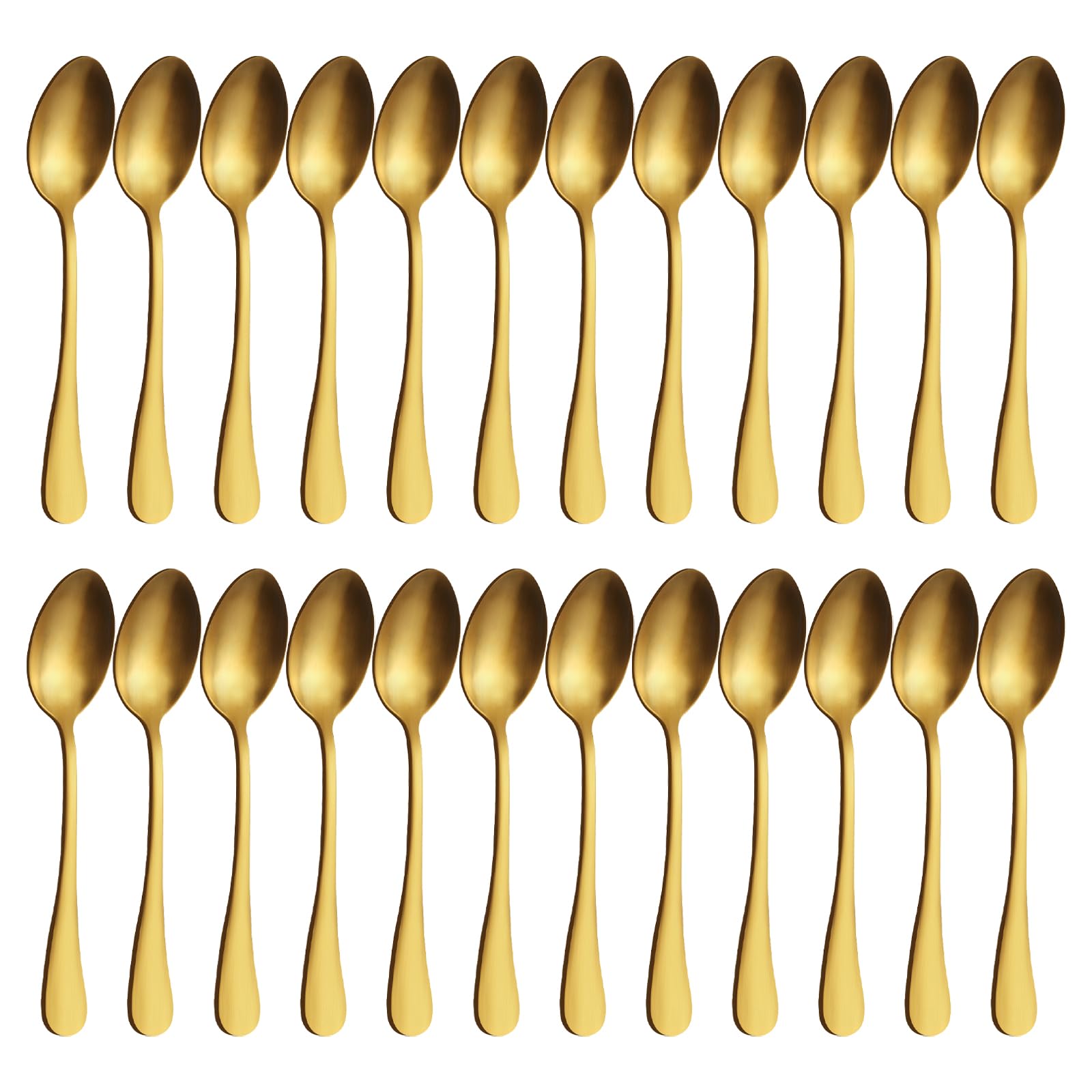 BEWOS Gold Teaspoons, 24 Pieces, Stainless Steel Tea Spoons, 5.56 Inches (14.1 Cm) Latte Spoons, Dessert Spoons, Mirror Polished Spoons, Dishwasher Safe, Coffee Spoons for Household, Restaurant, etc