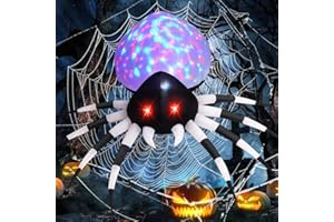 GOOSH 6 FT Height Halloween Inflatables Outdoor Spider with Magic Light, Blow Up Yard Decoration with LED Lights Built-in for Holiday/Party/Yard/Garden