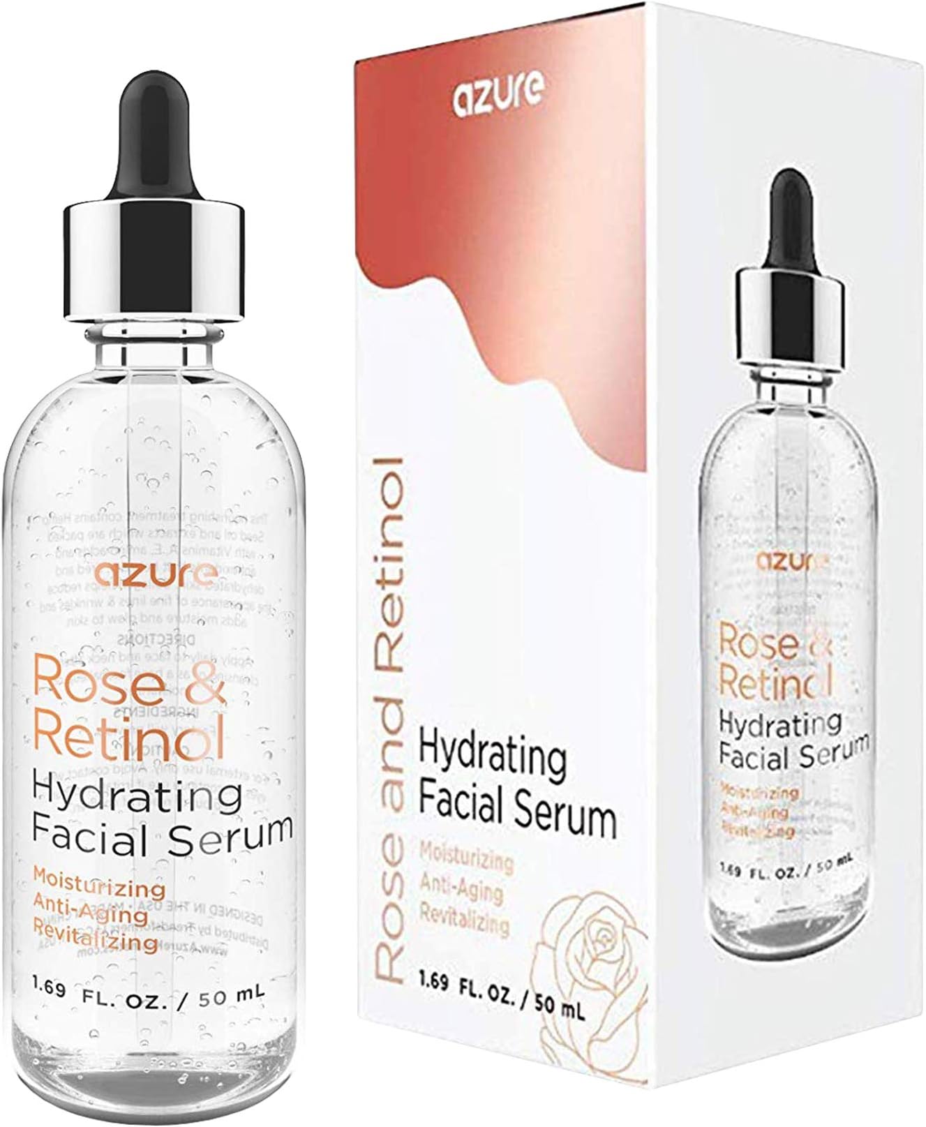 AZURE Rose & Retinol Hydrating Facial Serum - Hydrating, Toning & Smoothing | Restores Skin Reducing Appearance Of Wrinkles & Fine Lines | Evens Skin Tones & Dark Spots - 50mL