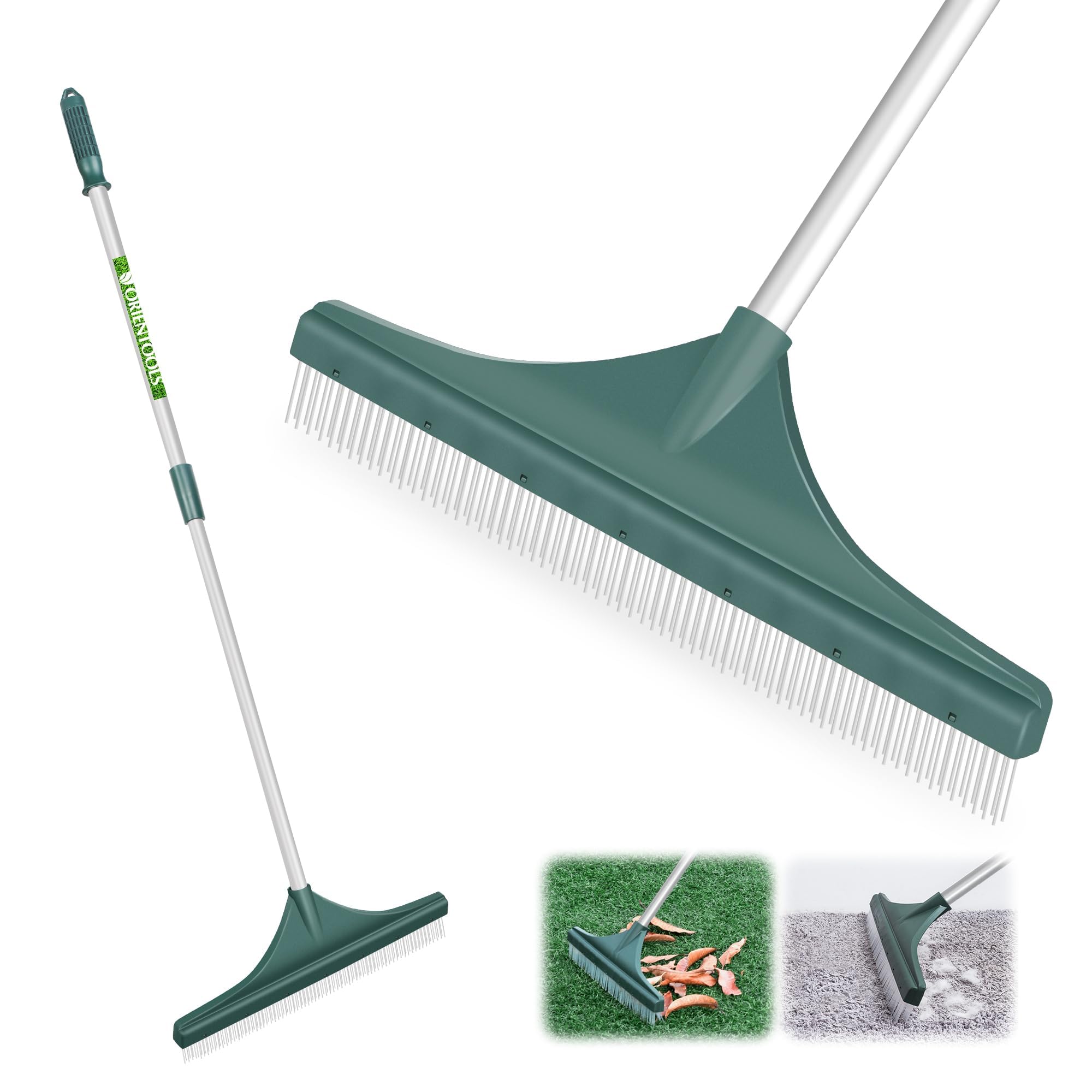 Photo 1 of ***(BROKEN POLE)***ORIENTOOLS Artificial Turf Rake, Artificial Grass Rake with Adjustable Steel Handle from 32 to 52 inches, Lawn Brush for Astroturf, Carpet Pet Hair, Grass Leaves and Debris
